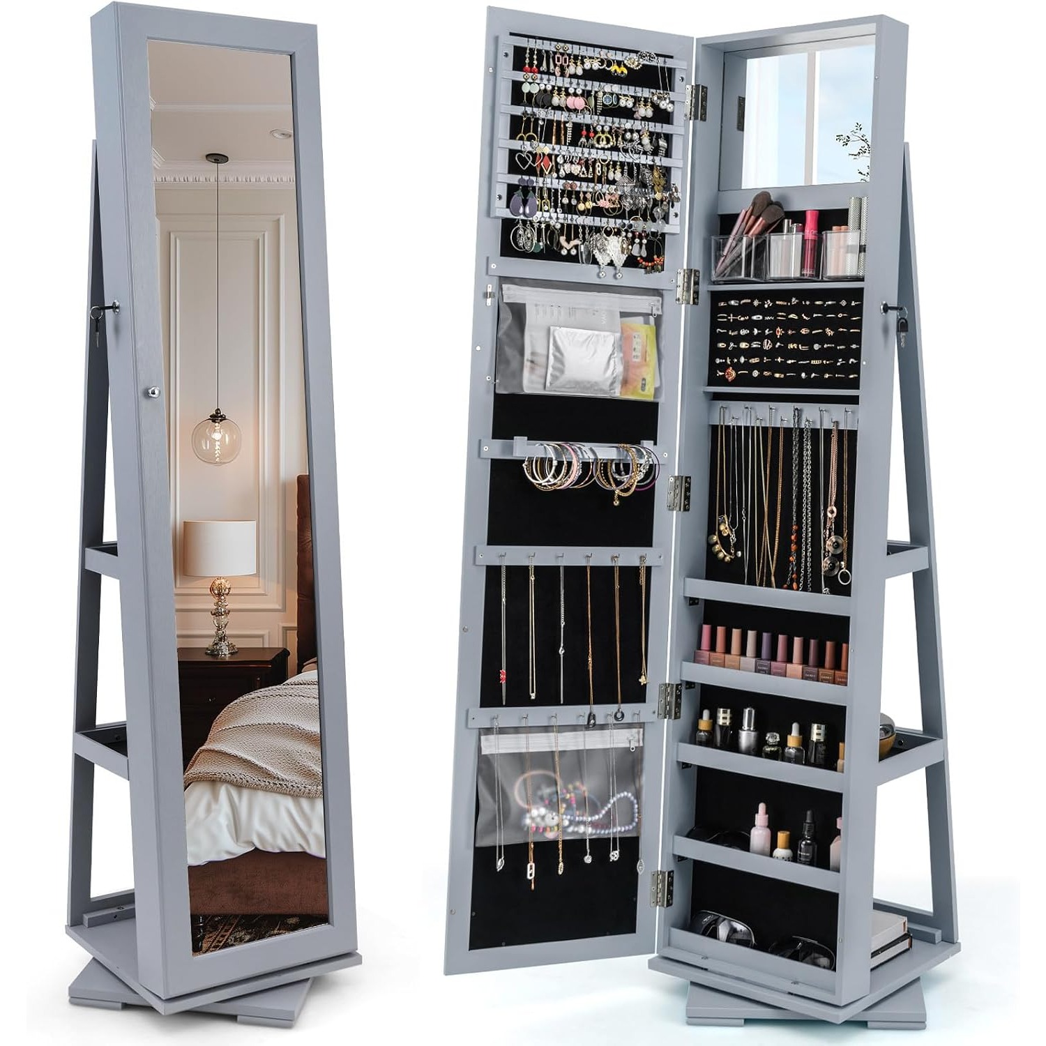Full Length Mirror Jewelry Armoire - Armoire à bijoux pivotante avec miroir