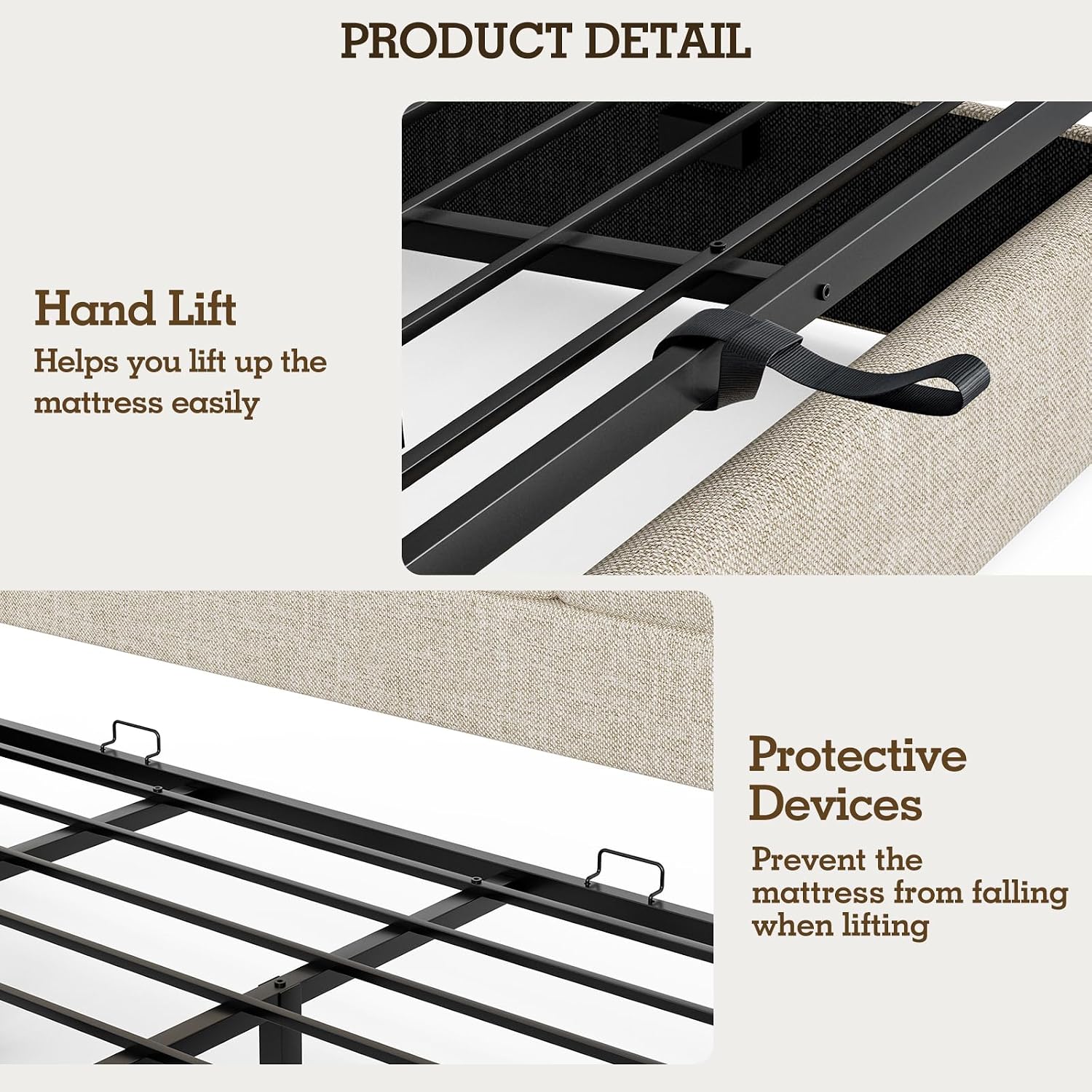 Gas Lift Storage Bed Hydraulic - Cadre de lit king-size rembourré en