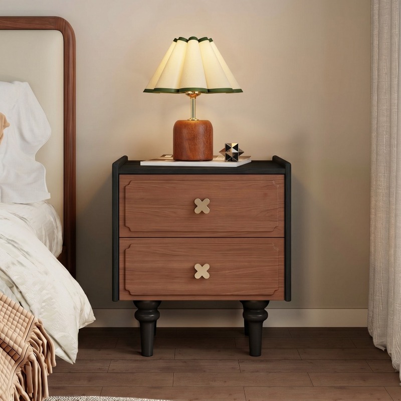 Solid Wood Nightstand 2 Drawers - Meuble de maison en bois massif,