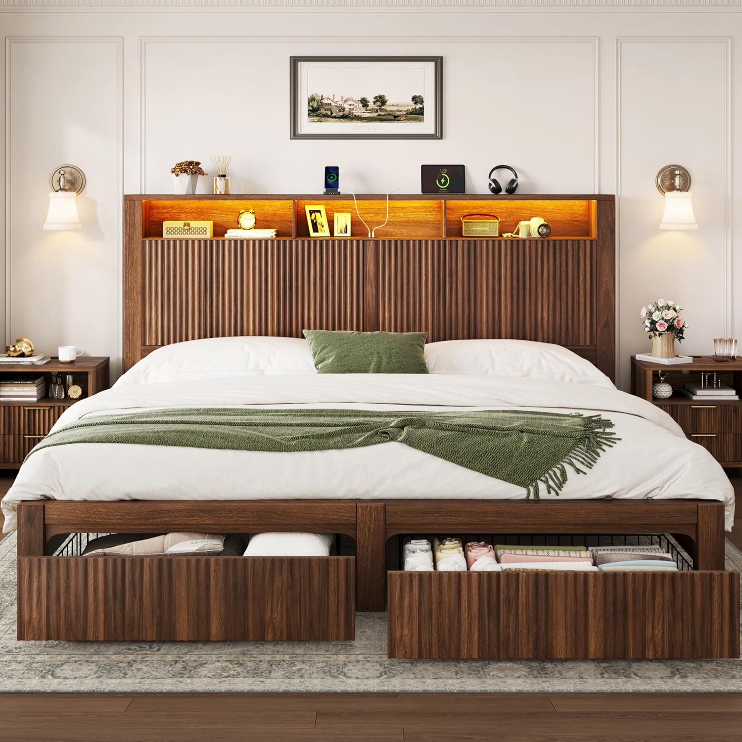King Size Bed Frame With Storage Drawers - Cadre de lit King Size et