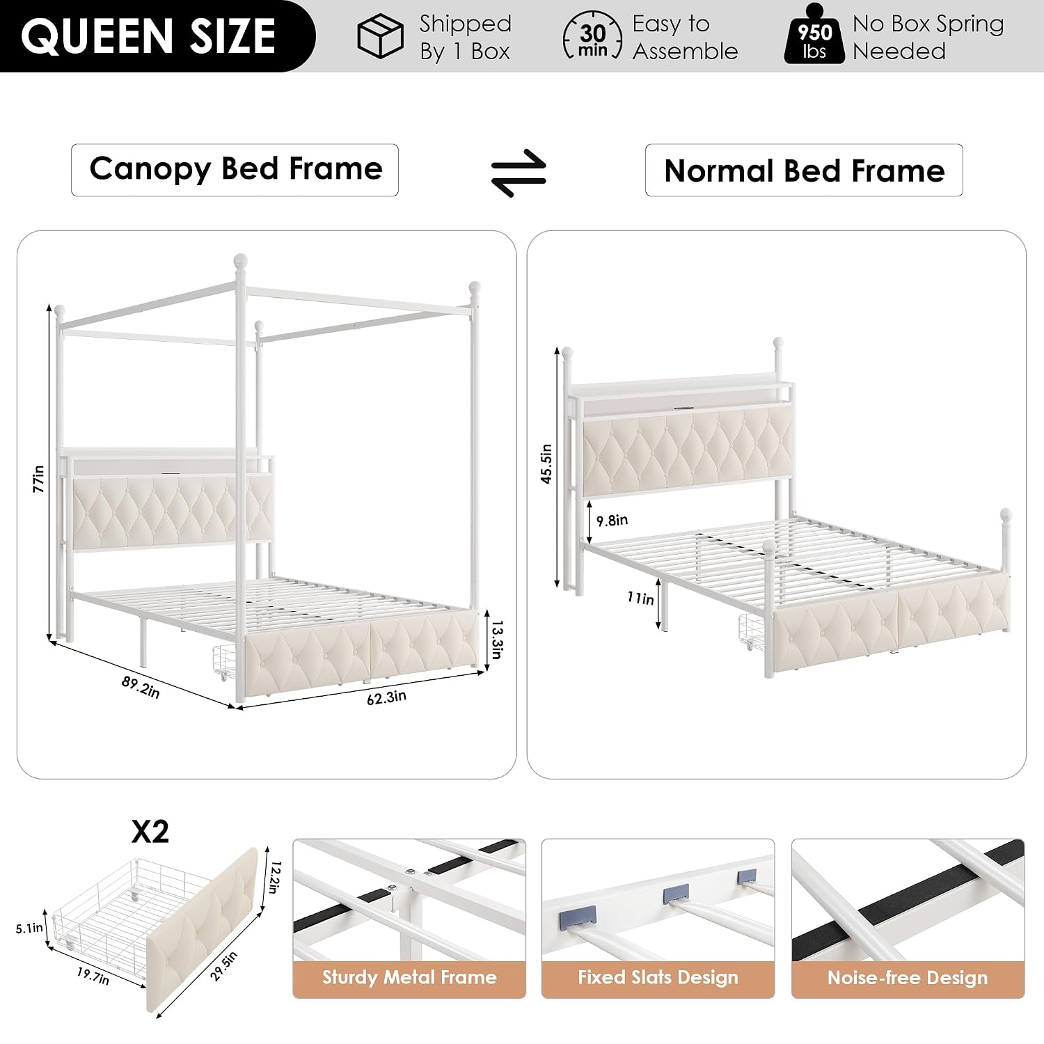 Cadre de lit à baldaquin LED t - Canopy Bed Frame Metal Queen avis et prix