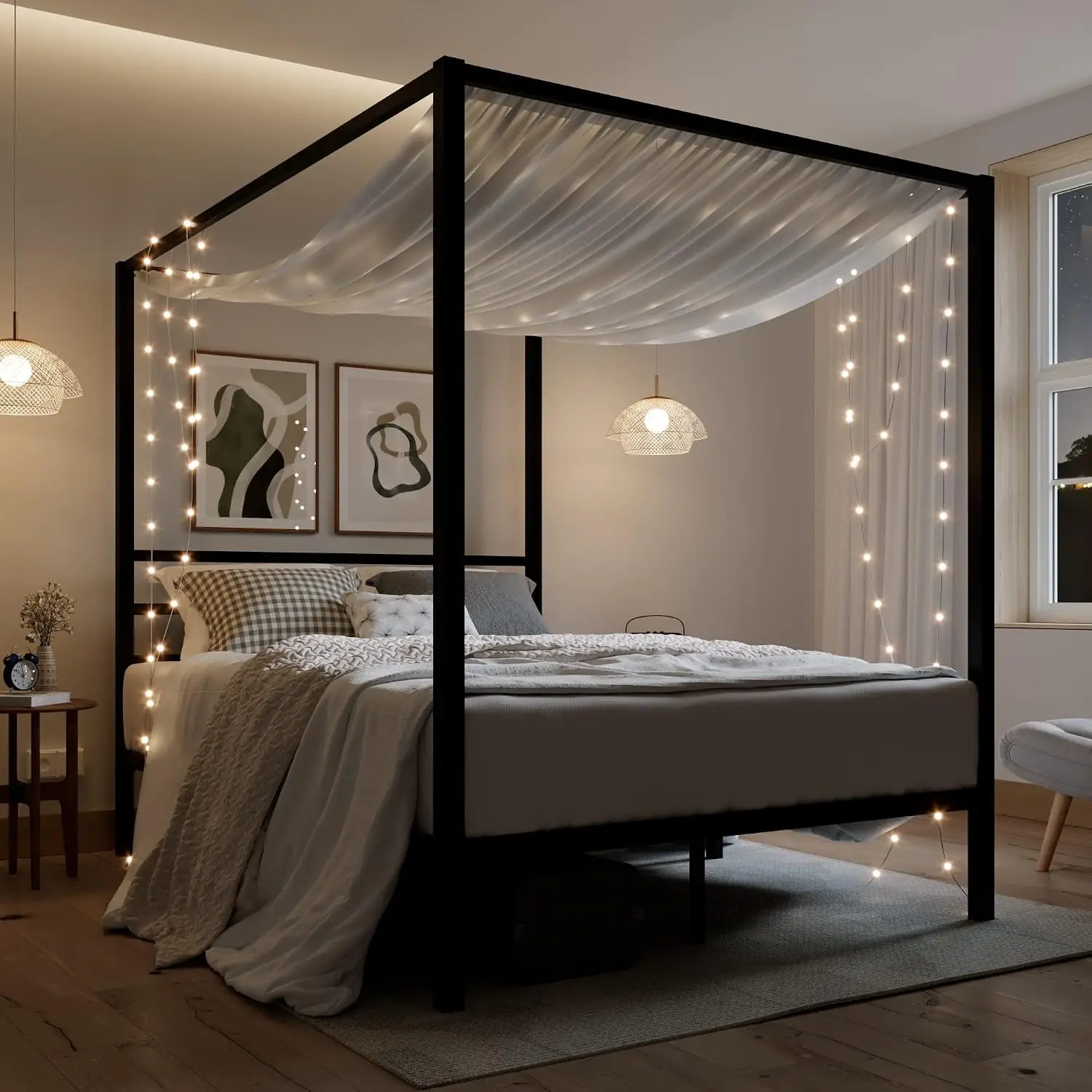 Cadre de lit à baldaquin en mé - Canopy Bed Frame Metal Queen avis et prix