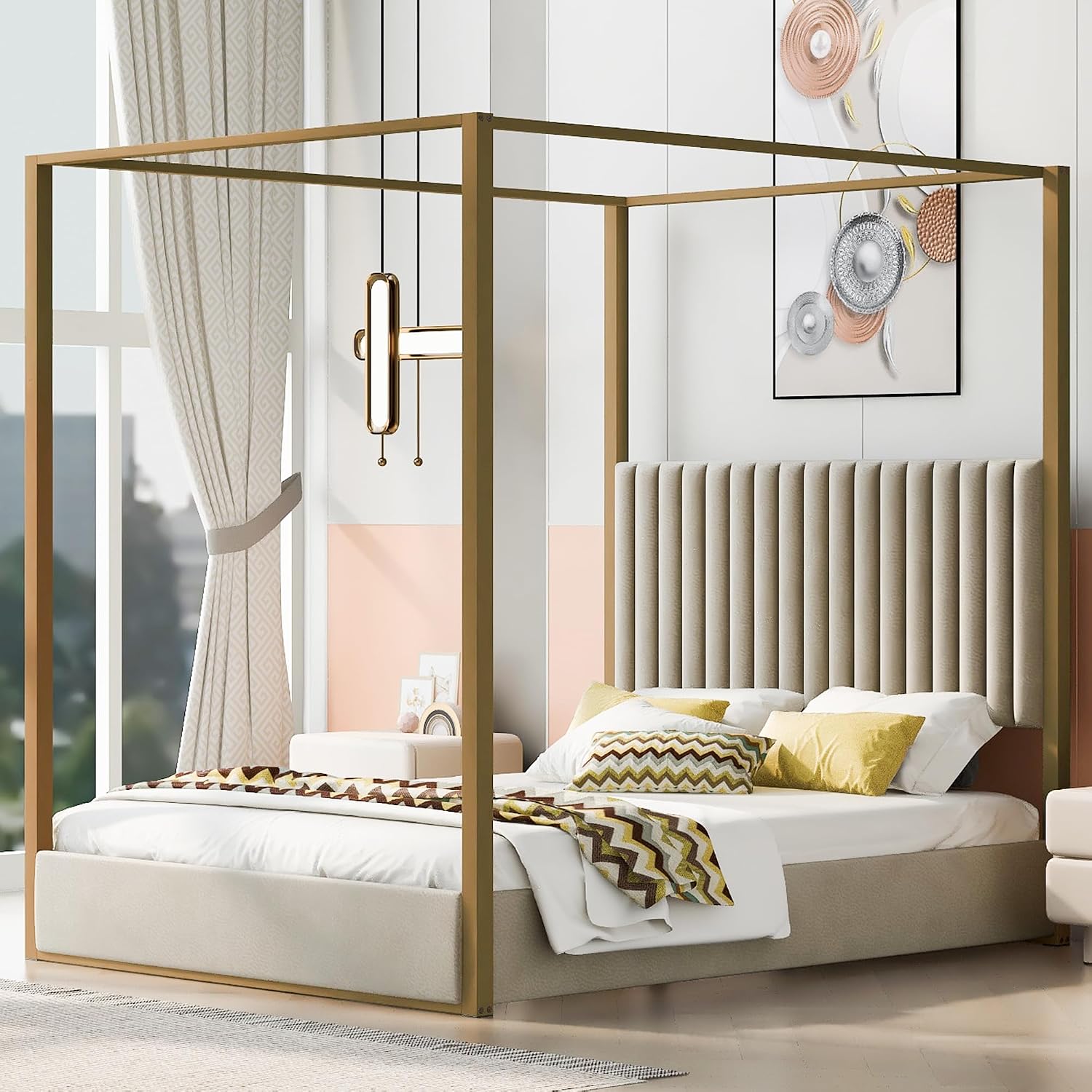 Lit moderne à baldaquin 4 pili - Canopy Bed Frame Metal Queen avis et prix
