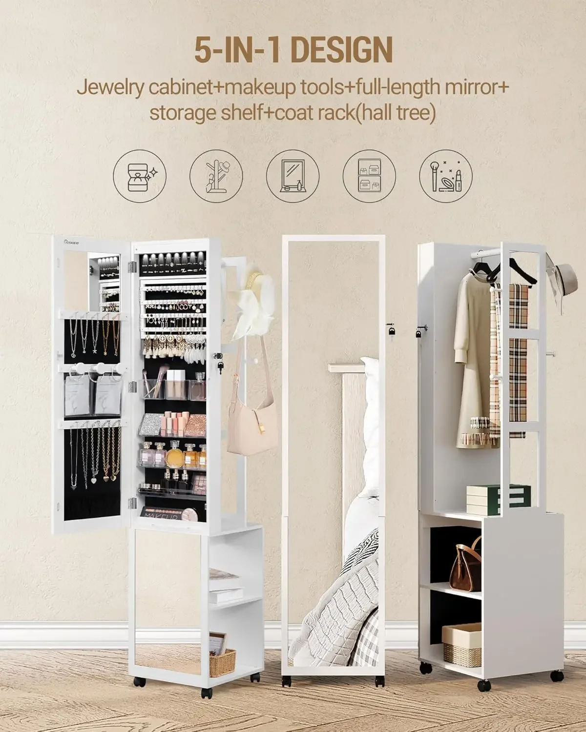 Armoire à bijoux à 8 LED, orga - Full Length Mirror Jewelry Armoire avis et prix