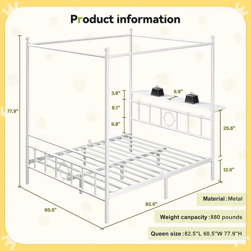 Cadre de lit à baldaquin Queen - Canopy Bed Frame Metal Queen avis et prix