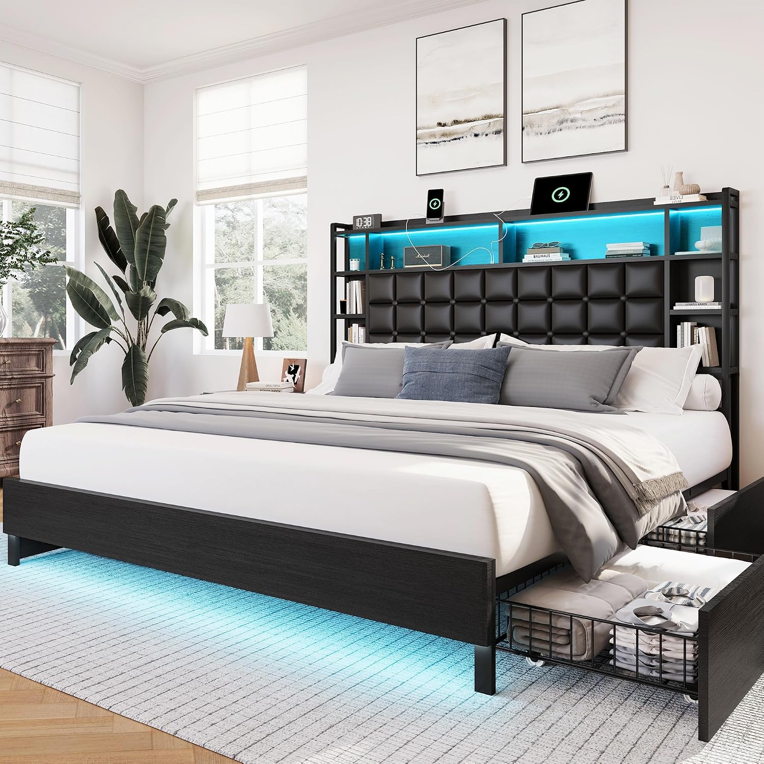 Cadre de lit en bois King Size - King Size Bed Frame With Storage Drawers avis et prix