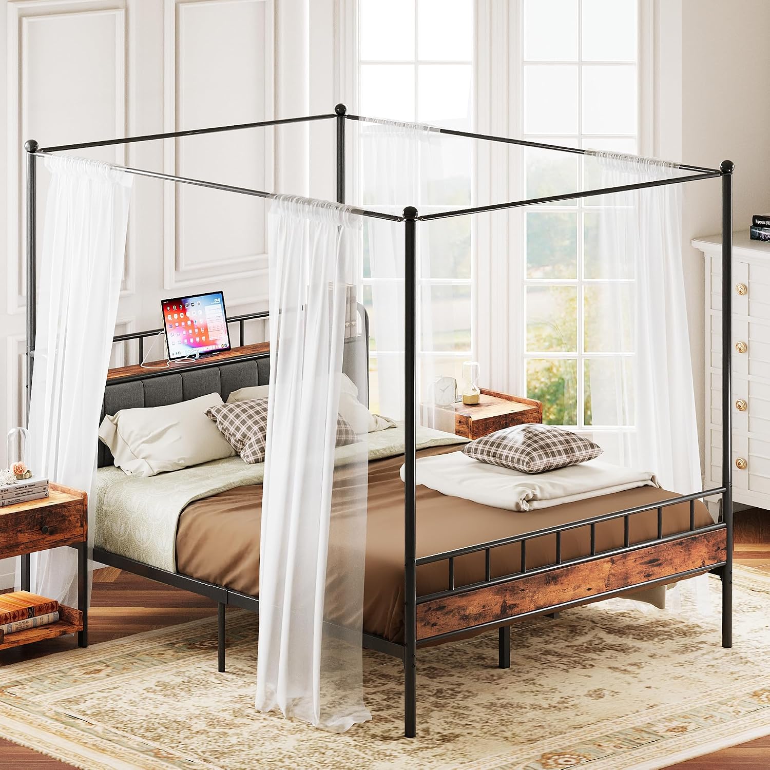 Cadre de lit à baldaquin Queen - Canopy Bed Frame Metal Queen avis et prix