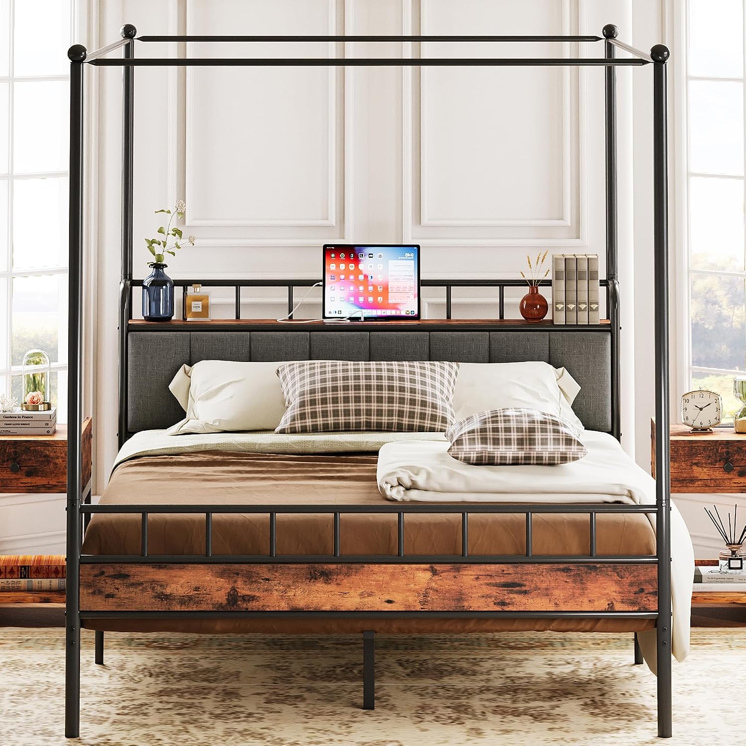 Cadre de lit à baldaquin Queen - Canopy Bed Frame Metal Queen avis et prix