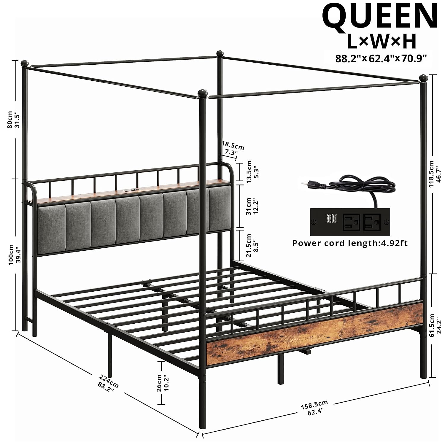 Cadre de lit à baldaquin Queen - Canopy Bed Frame Metal Queen avis et prix