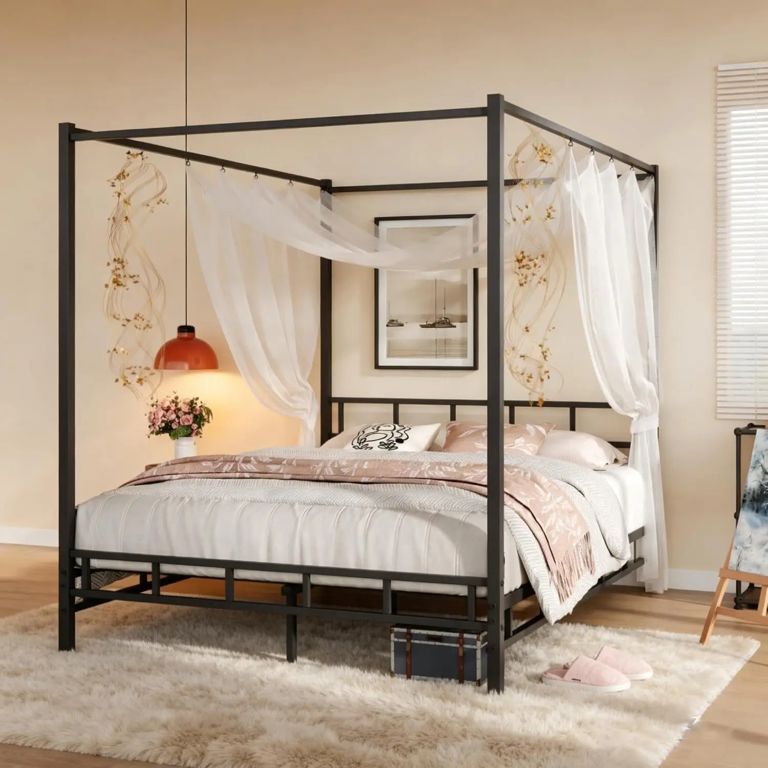 Cadre de lit à baldaquin en mé - Canopy Bed Frame Metal Queen avis et prix