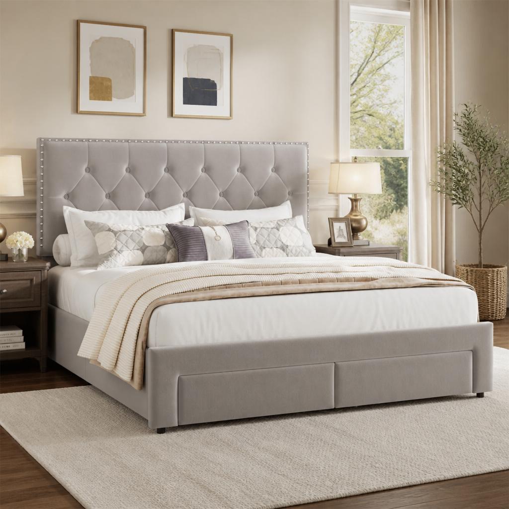 Cadre de lit King Size avec 2  - King Size Bed Frame With Storage Drawers avis et prix