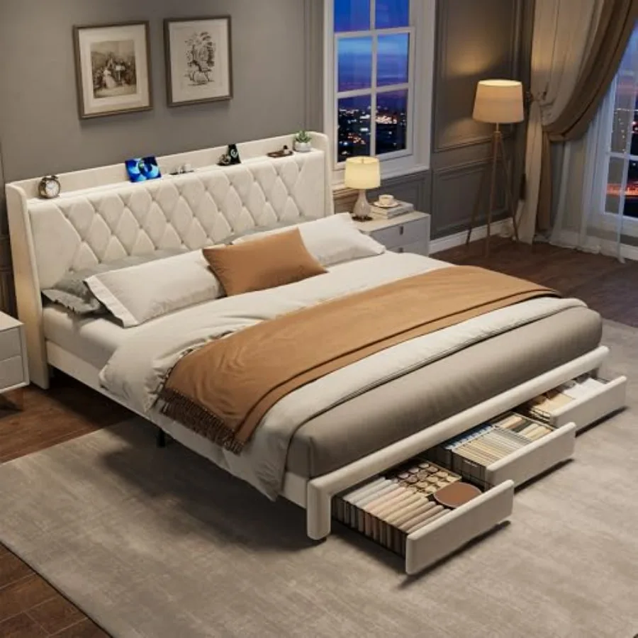 Cadre de lit plateforme rembou - King Size Bed Frame With Storage Drawers avis et prix