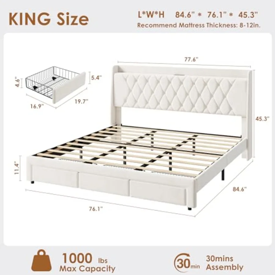Cadre de lit plateforme rembou - King Size Bed Frame With Storage Drawers avis et prix