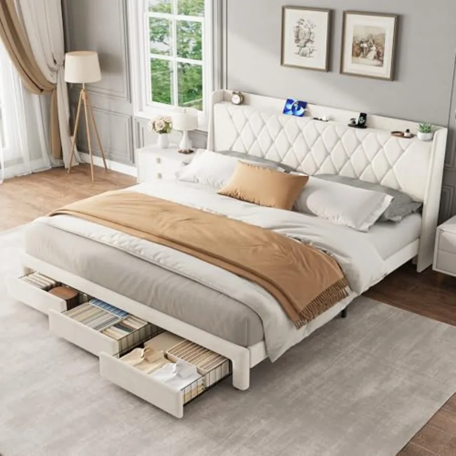 Cadre de lit plateforme rembou - King Size Bed Frame With Storage Drawers avis et prix